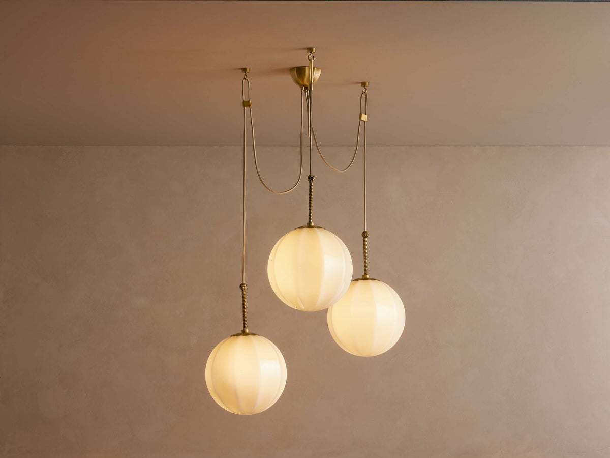 Draped Glass Globe Chandelier with Vintage Brass Frame for Dining Room & Entryway Lighting | Thomler