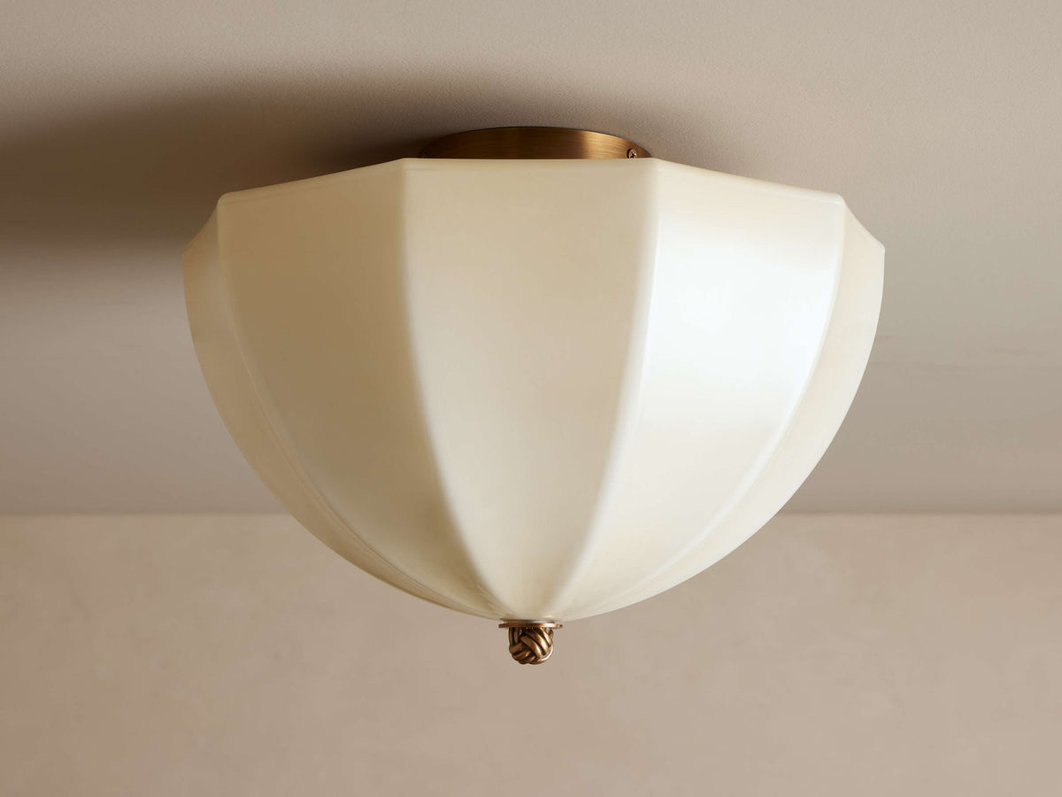 Flush Mount Ceiling Light Fixture with Cream Glass Panels and Brass Finish for Hallway Entryway Bedroom Kitchen | Thomler