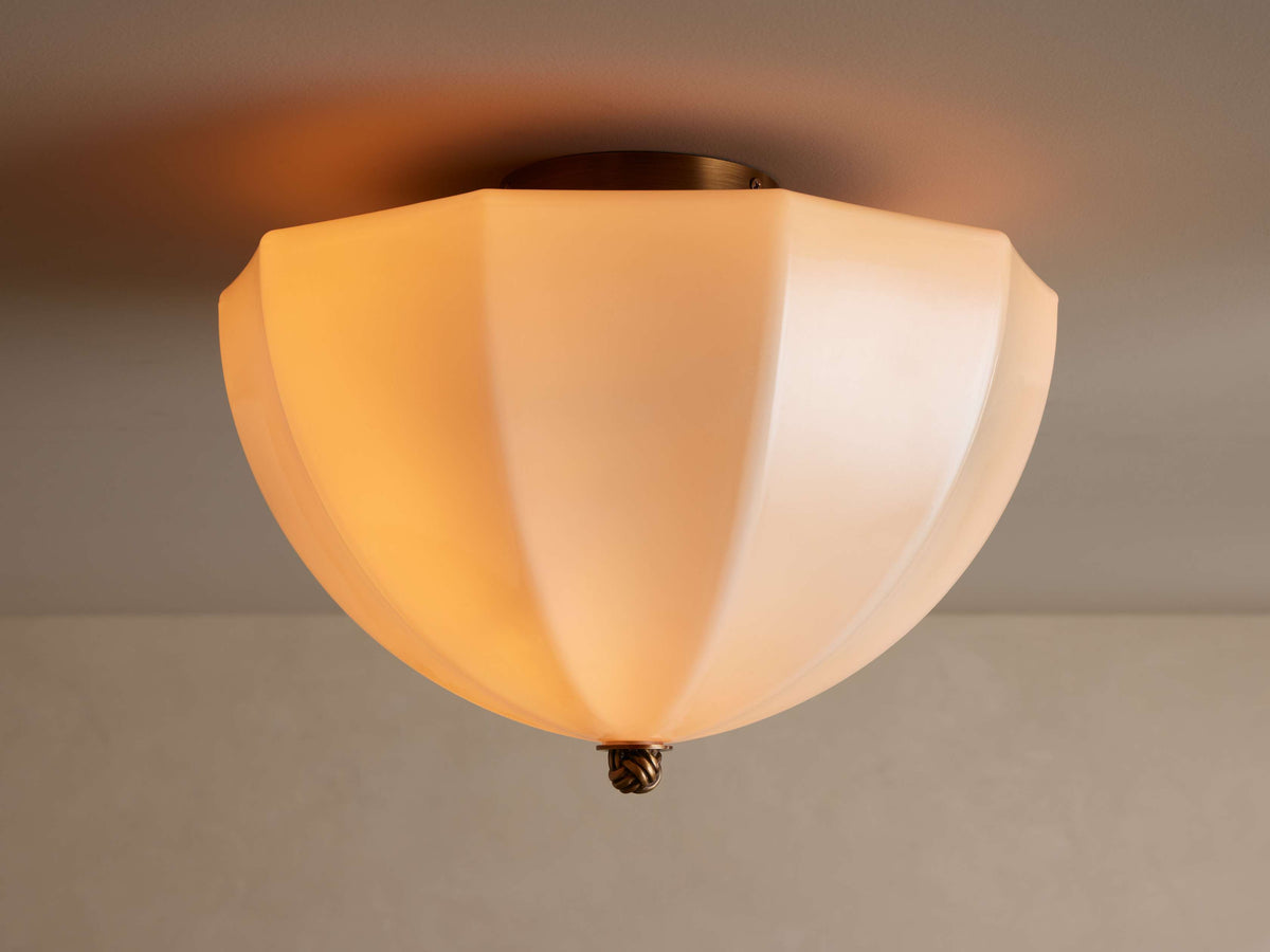 Flush Mount Ceiling Light Fixture with Cream Glass Panels and Brass Finish for Hallway Entryway Bedroom Kitchen | Thomler
