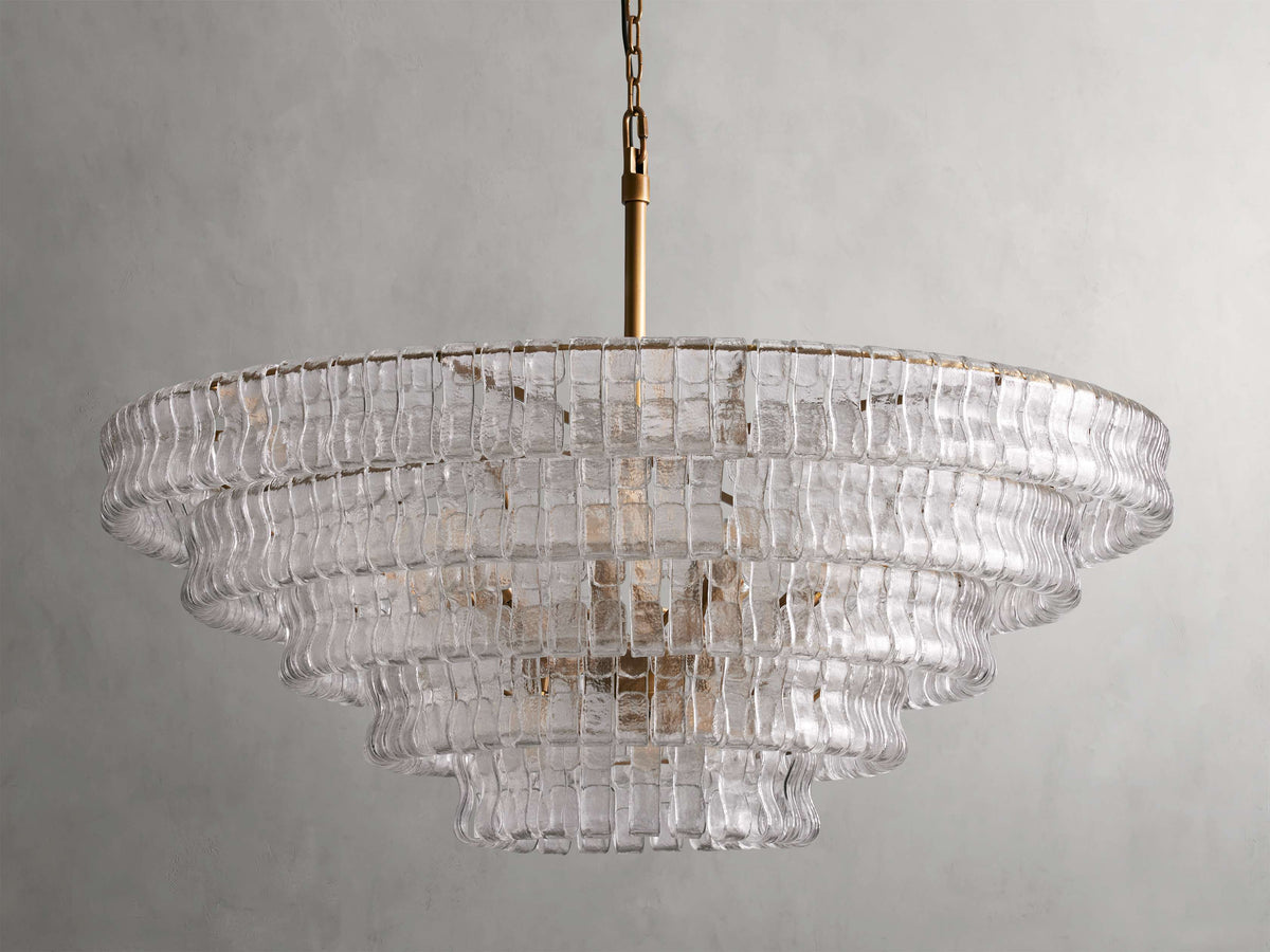 Textured Glass Round Chandelier with Curved Panels in Metallic Finish for Dining Room & Living Room | 24 to 60 Inch | Thomler