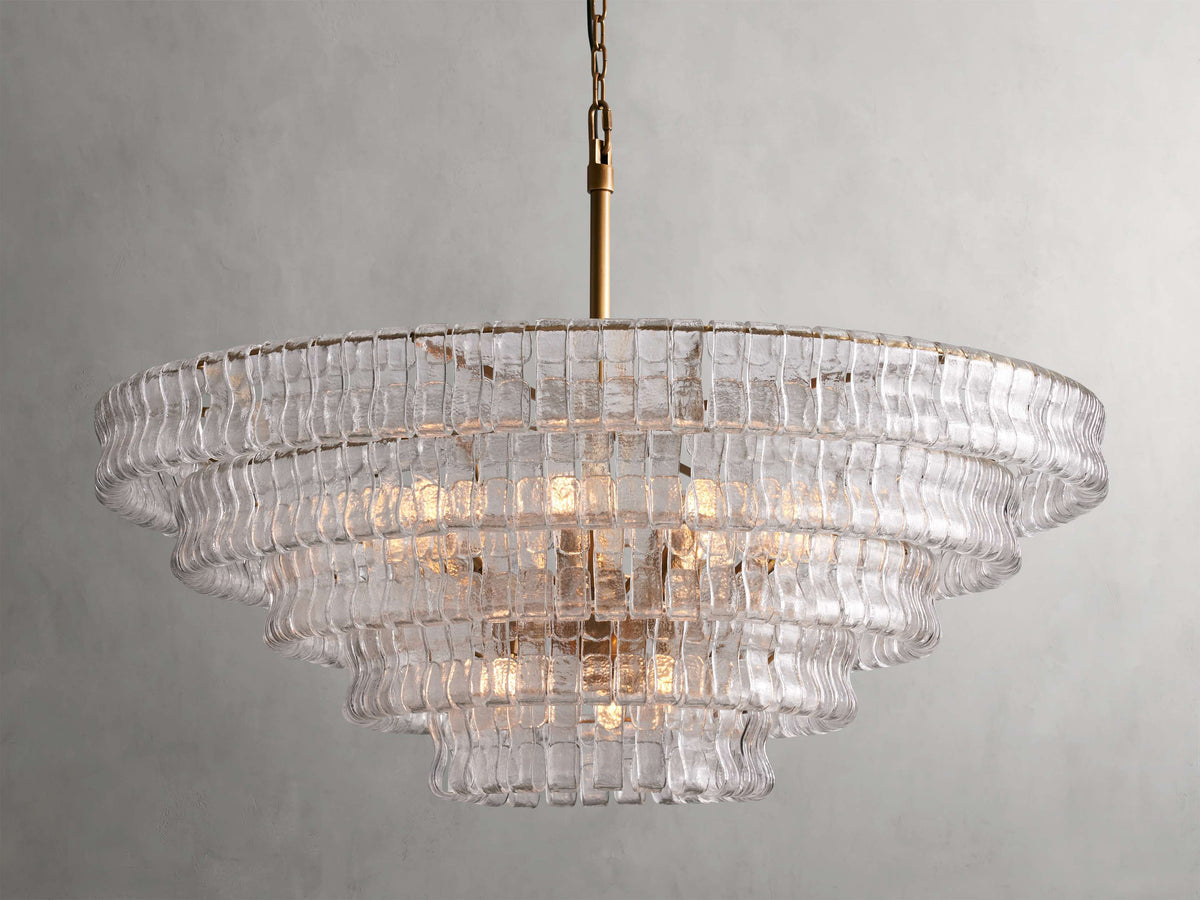 Textured Glass Round Chandelier with Curved Panels in Metallic Finish for Dining Room & Living Room | 24 to 60 Inch | Thomler