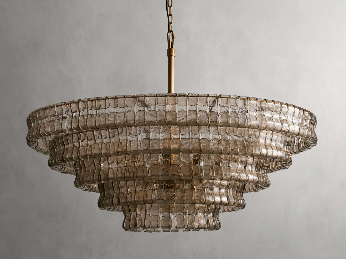 Textured Glass Round Chandelier with Curved Panels in Metallic Finish for Dining Room & Living Room | 24 to 60 Inch | Thomler