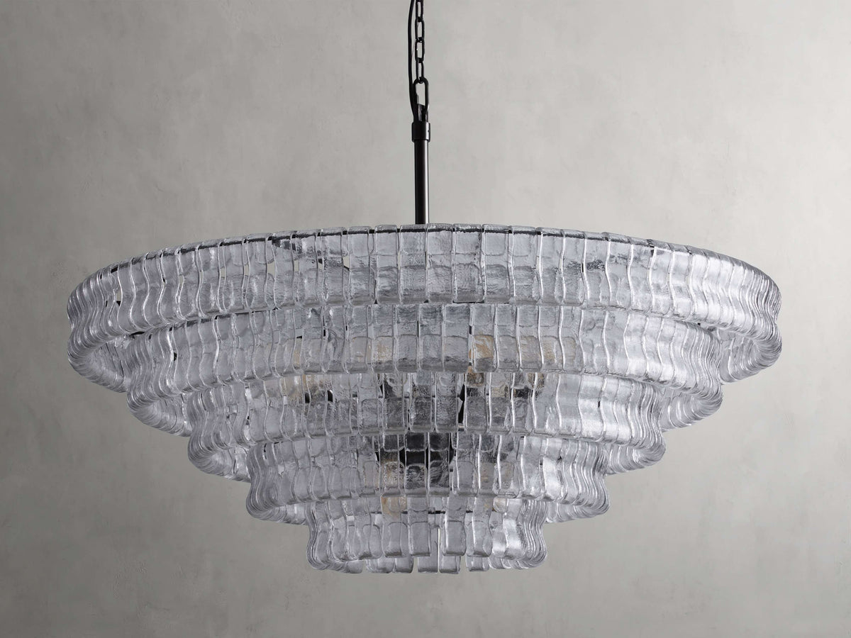 Textured Glass Round Chandelier with Curved Panels in Metallic Finish for Dining Room & Living Room | 24 to 60 Inch | Thomler