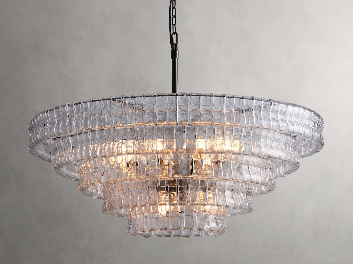 Textured Glass Round Chandelier with Curved Panels in Metallic Finish for Dining Room & Living Room | 24 to 60 Inch | Thomler