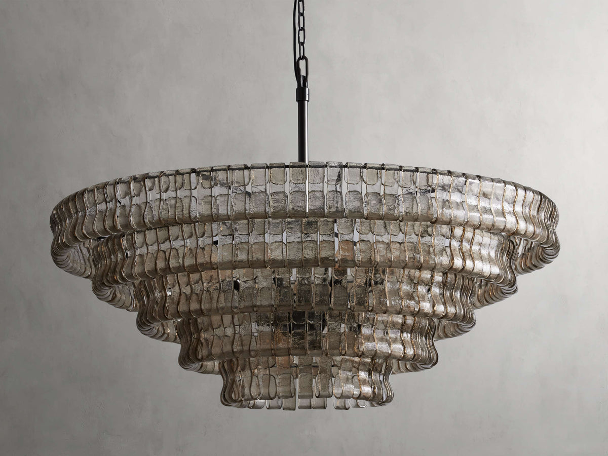 Textured Glass Round Chandelier with Curved Panels in Metallic Finish for Dining Room & Living Room | 24 to 60 Inch | Thomler