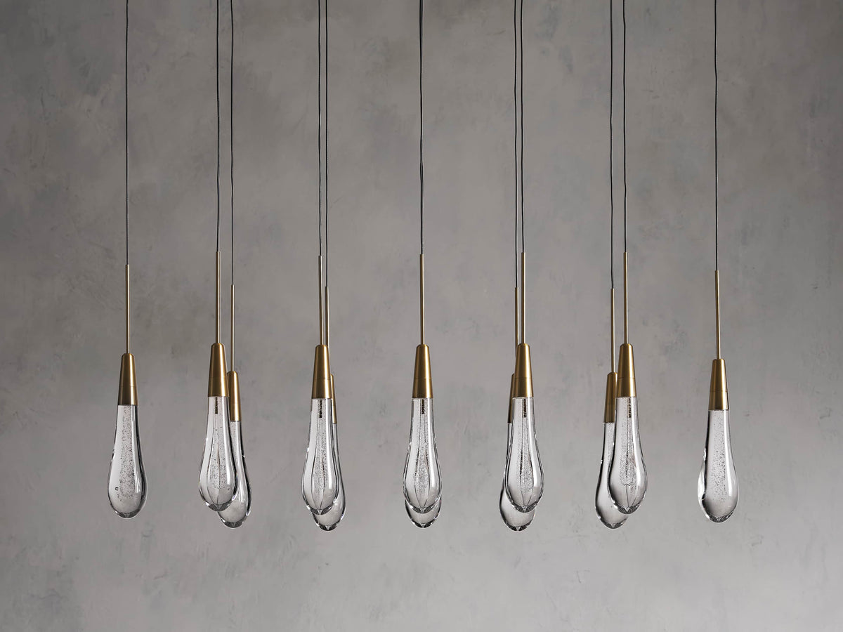 Cascading Raindrop Linear LED Chandelier – Textured Glass Orbs, Adjustable Height, Vaulted Ceiling Ready – 37 to 120 Inch Options for | Thomler