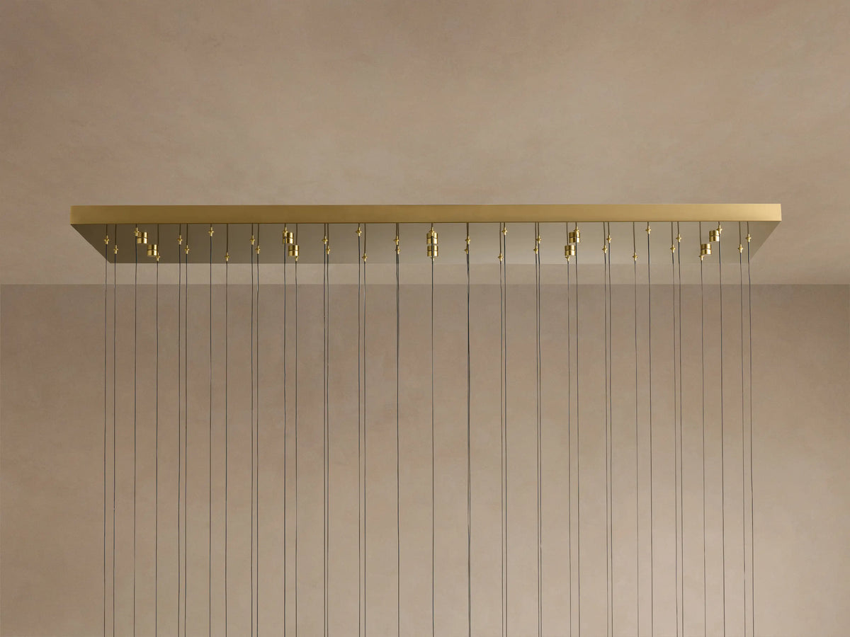 Linear LED Chandelier with Textured Glass Drops – Adjustable Height – Brass Bronze Nickel – 37 to 120 Inch – Dining Room Kitchen Island | Thomler