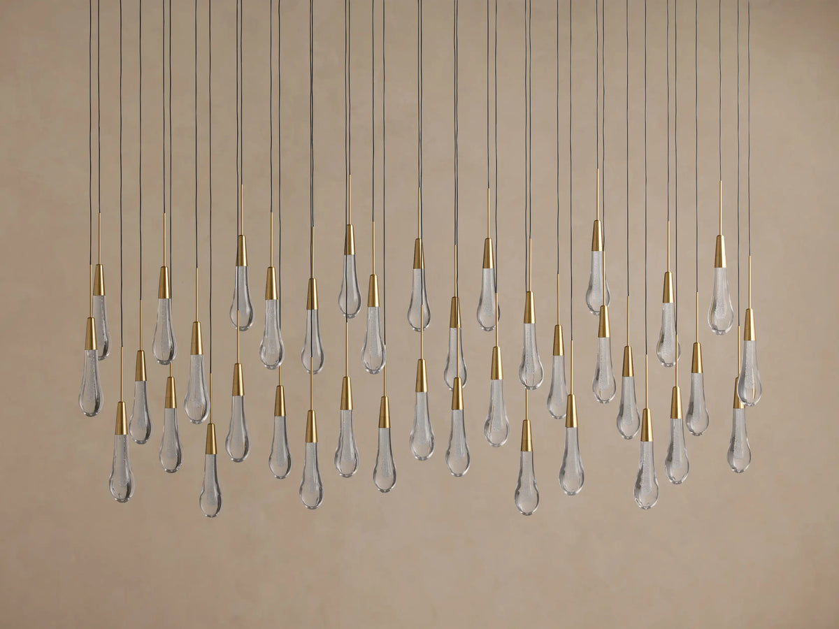 Linear LED Chandelier with Textured Glass Drops – Adjustable Height – Brass Bronze Nickel – 37 to 120 Inch – Dining Room Kitchen Island | Thomler