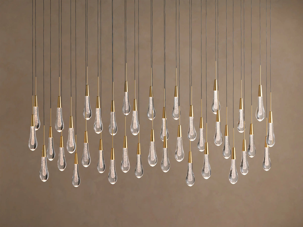 Cascading Raindrop Linear LED Chandelier – Textured Glass Orbs, Adjustable Height, Vaulted Ceiling Ready – 37 to 120 Inch Options for | Thomler