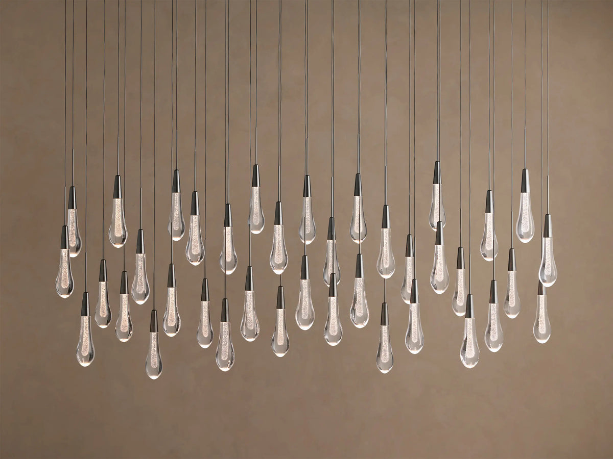 Linear LED Chandelier with Textured Glass Drops – Adjustable Height – Brass Bronze Nickel – 37 to 120 Inch – Dining Room Kitchen Island | Thomler