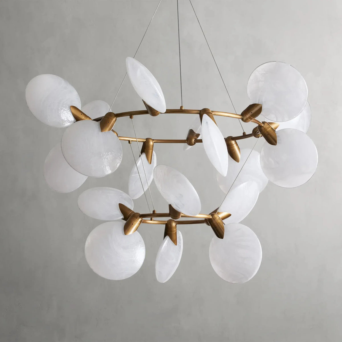 Double-Ring Glass Disc Chandelier with 18 LED Lights – Handblown Art Glass Ceiling Fixture for Dining Room Living Room – Adjustable Drop | Thomler