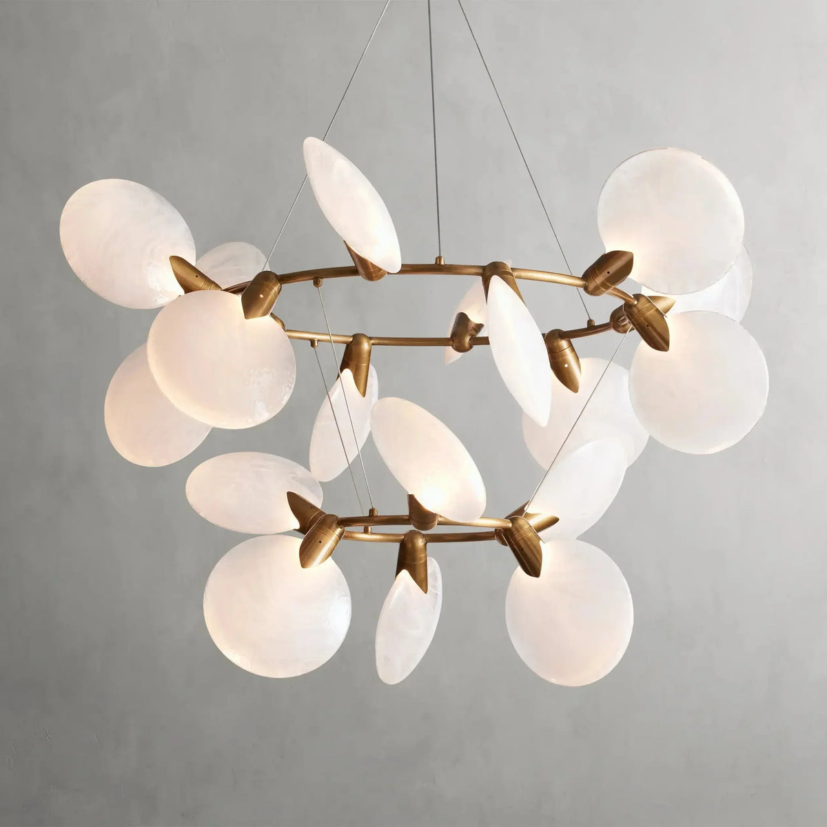 Double-Ring Glass Disc Chandelier with 18 LED Lights – Handblown Art Glass Ceiling Fixture for Dining Room Living Room – Adjustable Drop | Thomler