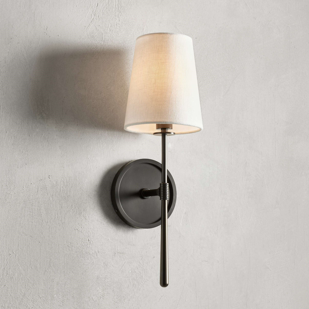 Textured Linen Shade Wall Sconce – Hardwired Single Light Fixture for Living Room, Bathroom & Office – Tapered Torch Design | Thomler