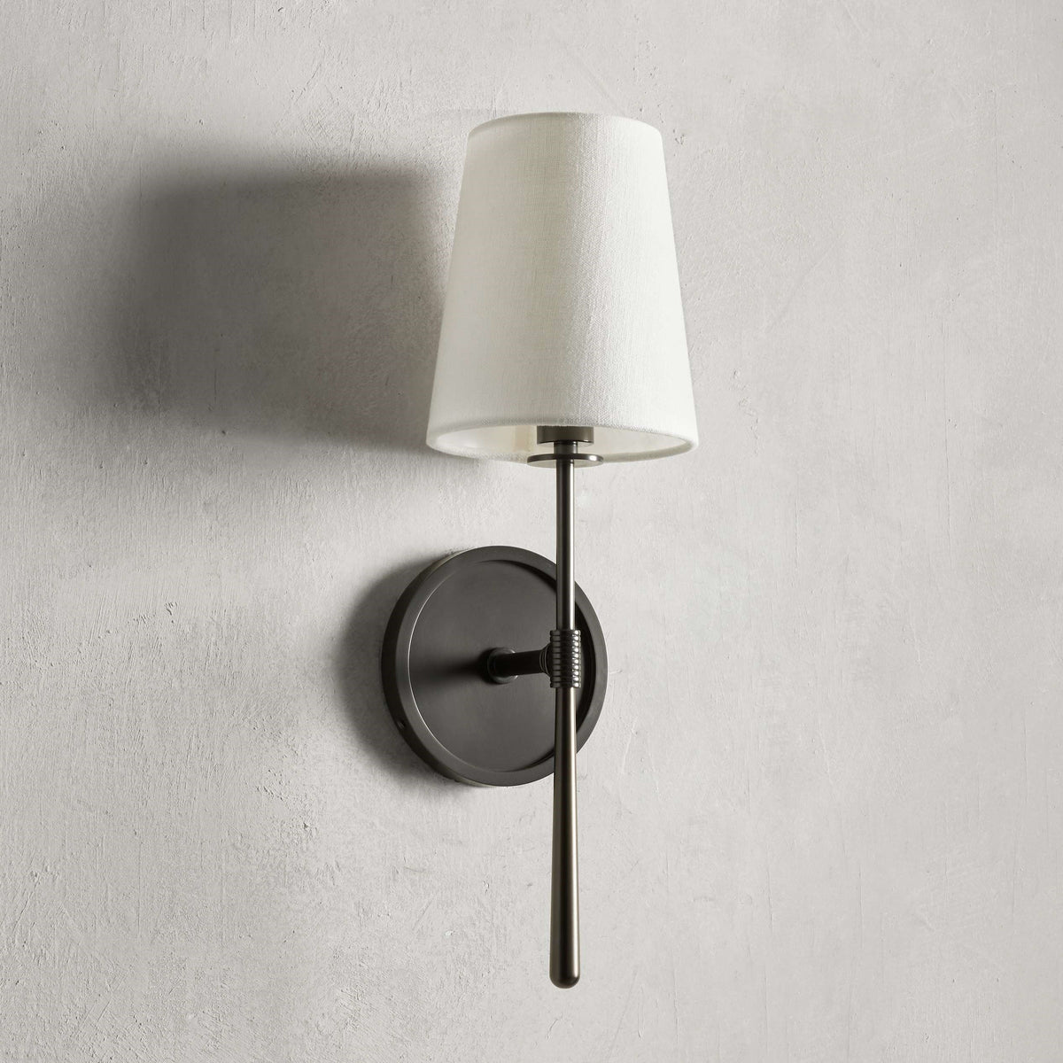 Textured Linen Shade Wall Sconce – Hardwired Single Light Fixture for Living Room, Bathroom & Office – Tapered Torch Design | Thomler