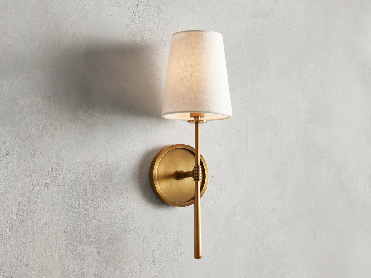 Textured Linen Shade Wall Sconce – Hardwired Single Light Fixture for Living Room, Bathroom & Office – Tapered Torch Design | Thomler