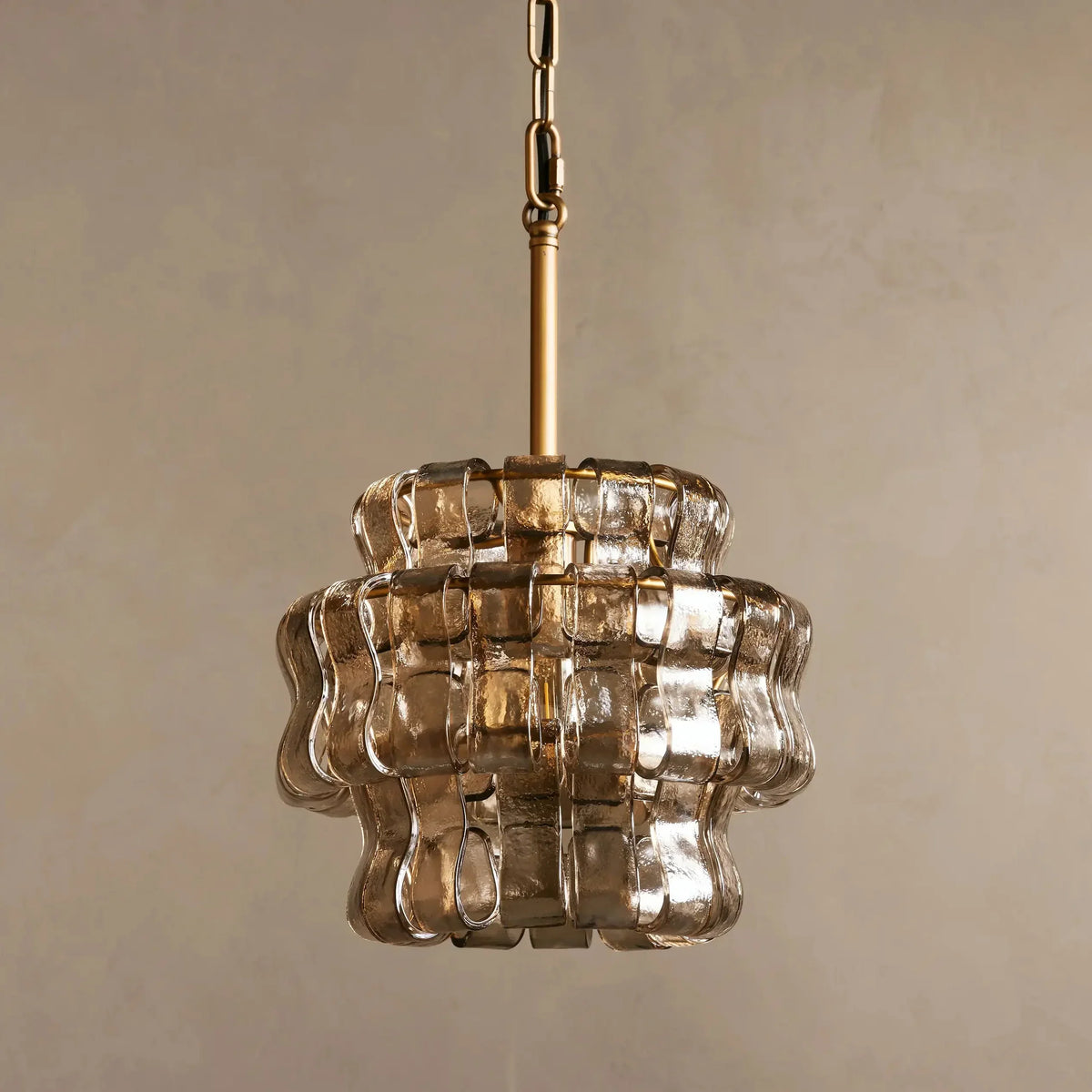Curved Textured Glass Pendant Light with Metal Canopy for Dining Room Kitchen Island | Thomler