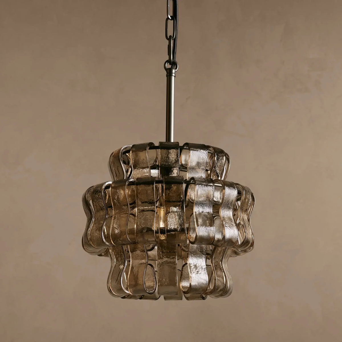 Curved Textured Glass Pendant Light with Metal Canopy for Dining Room Kitchen Island | Thomler