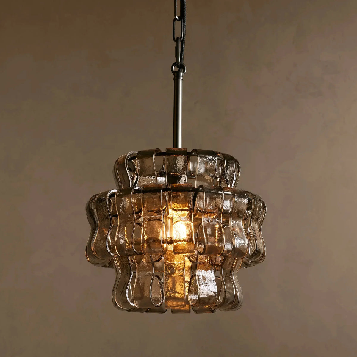 Curved Textured Glass Pendant Light with Metal Canopy for Dining Room Kitchen Island | Thomler