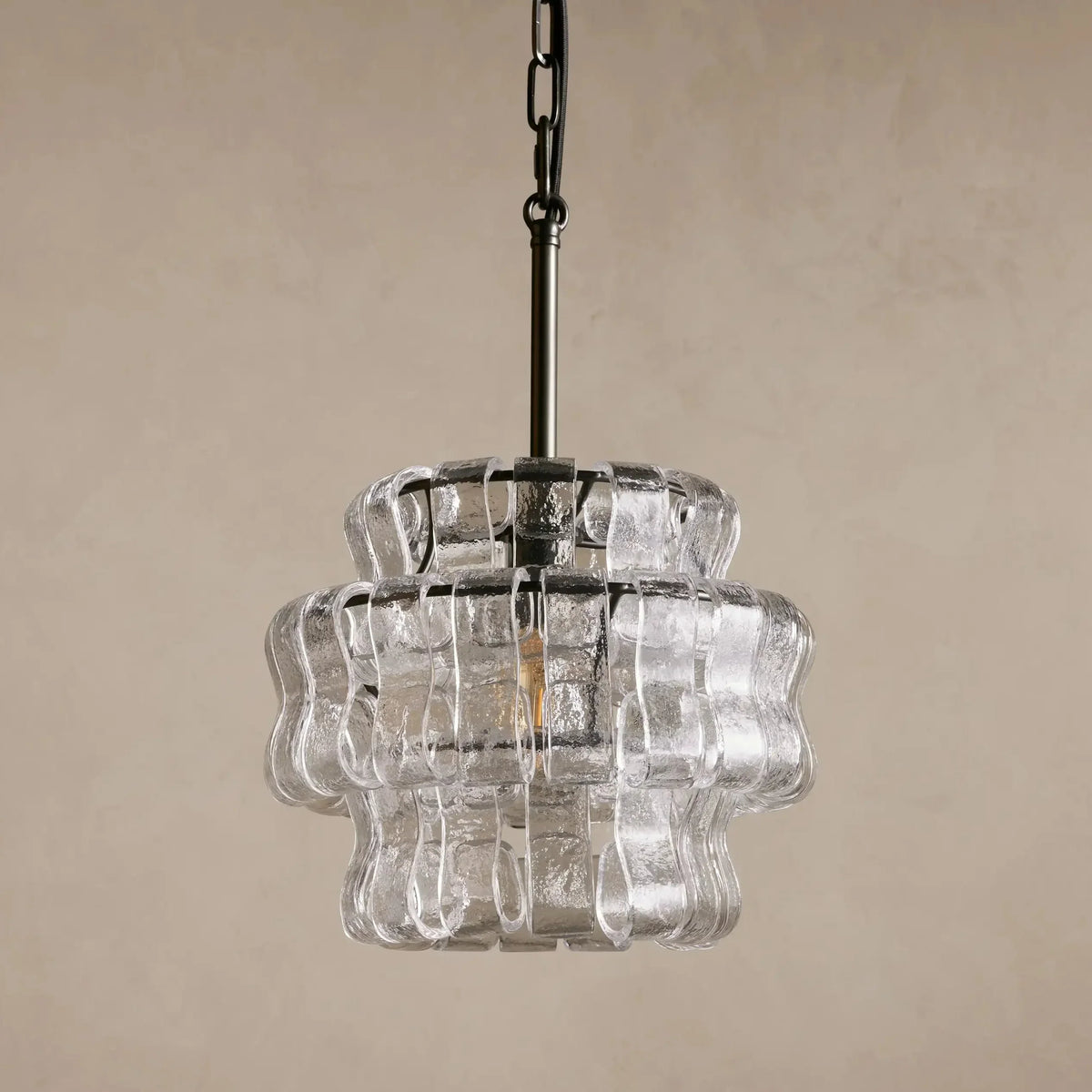 Curved Textured Glass Pendant Light with Metal Canopy for Dining Room Kitchen Island | Thomler