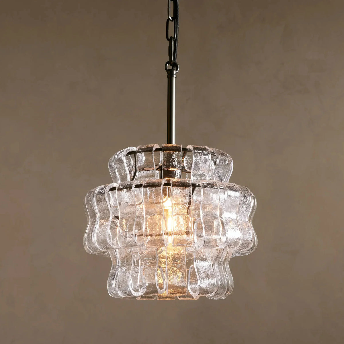 Curved Textured Glass Pendant Light with Metal Canopy for Dining Room Kitchen Island | Thomler