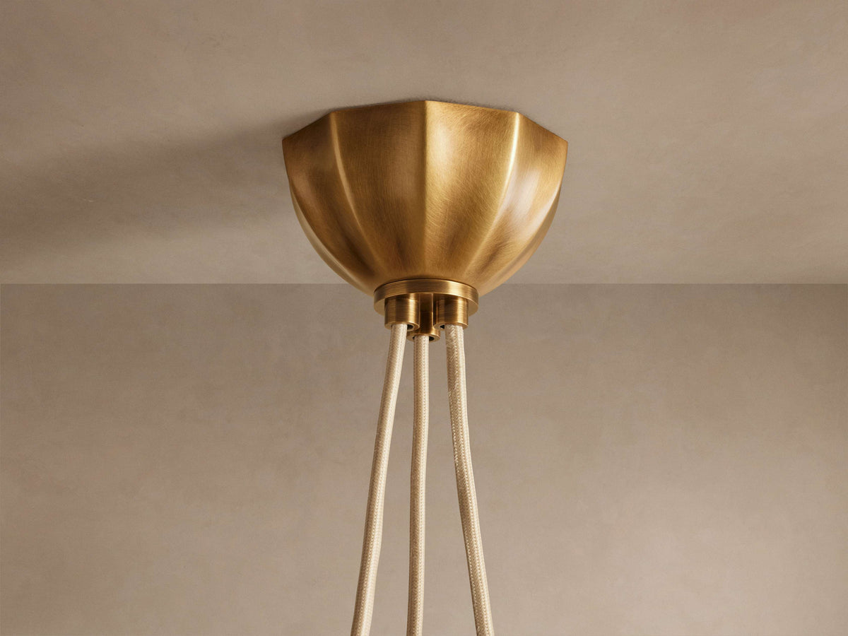 Draped Glass Globe Chandelier with Vintage Brass Frame for Dining Room & Entryway Lighting | Thomler