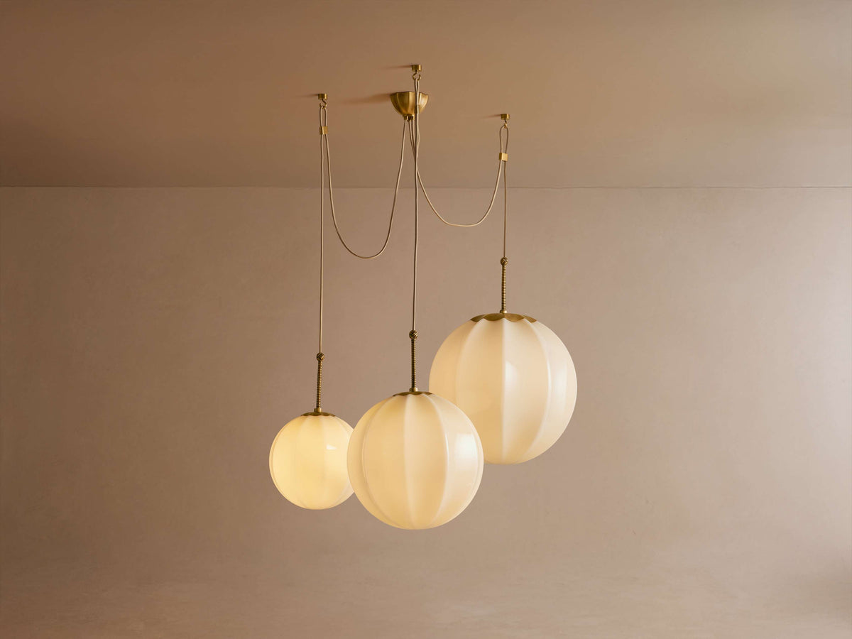 Draped Glass Globe Chandelier with Vintage Brass Frame for Dining Room & Entryway Lighting | Thomler