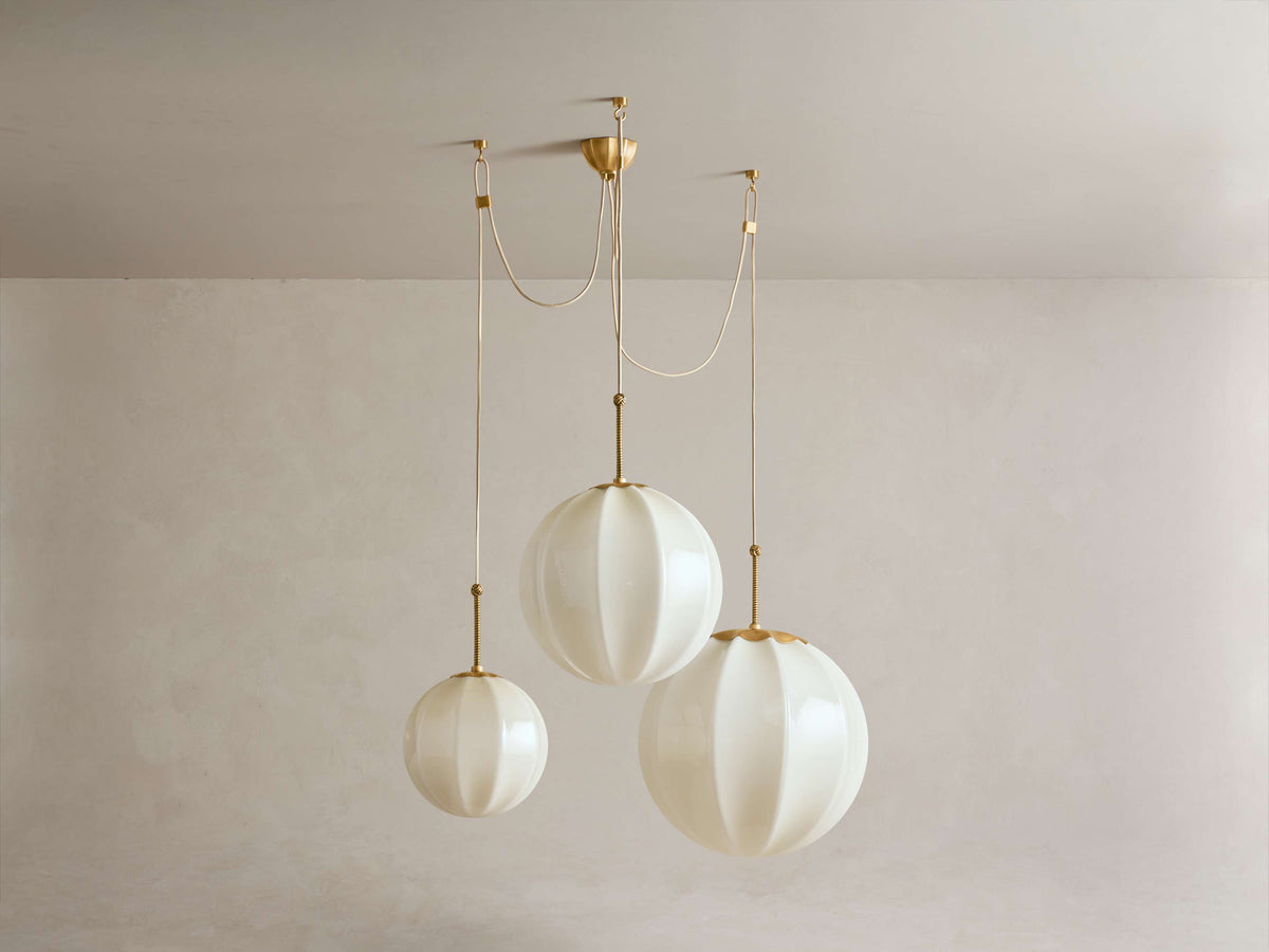 Draped Glass Globe Chandelier with Vintage Brass Frame for Dining Room & Entryway Lighting | Thomler