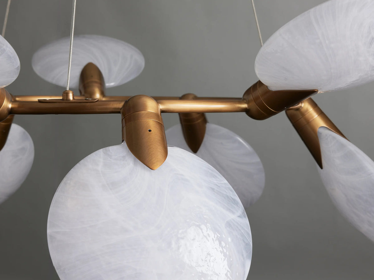 Circular Glass Disc Chandelier with Integrated LED Lighting for Dining Room & Living Room | Modern Adjustable Pendant Fixture | Thomler