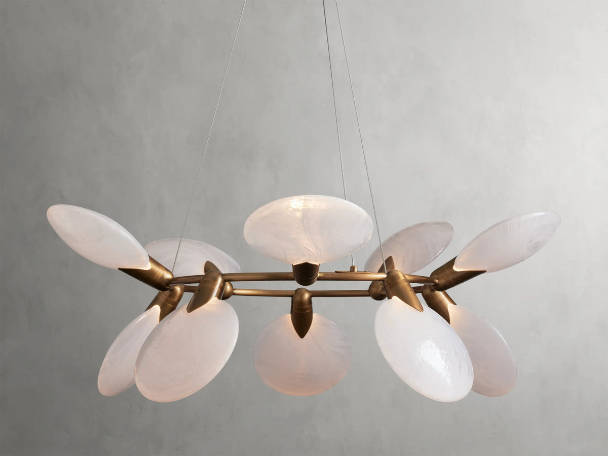 Circular Glass Disc Chandelier with Integrated LED Lighting for Dining Room & Living Room | Modern Adjustable Pendant Fixture | Thomler