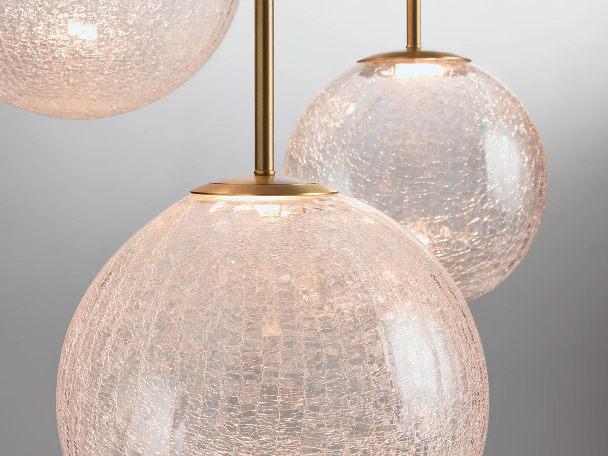 Adjustable Multi-Globe LED Spiral Chandelier 20-43 in Diameter Crackle or Matte Glass Brass Finish for Entryway & Dining Room | Thomler