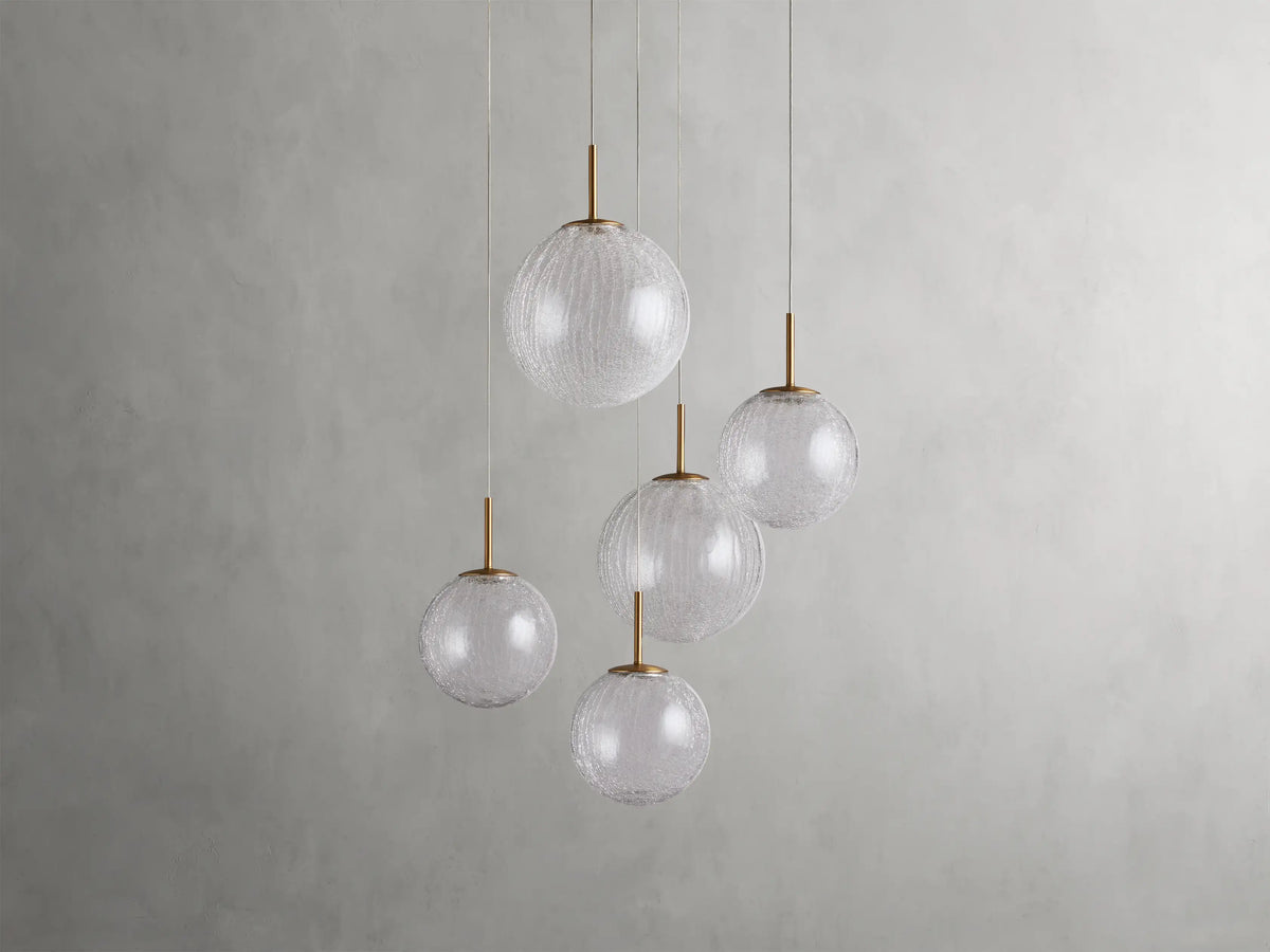 Adjustable Multi-Globe LED Spiral Chandelier 20-43 in Diameter Crackle or Matte Glass Brass Finish for Entryway & Dining Room | Thomler