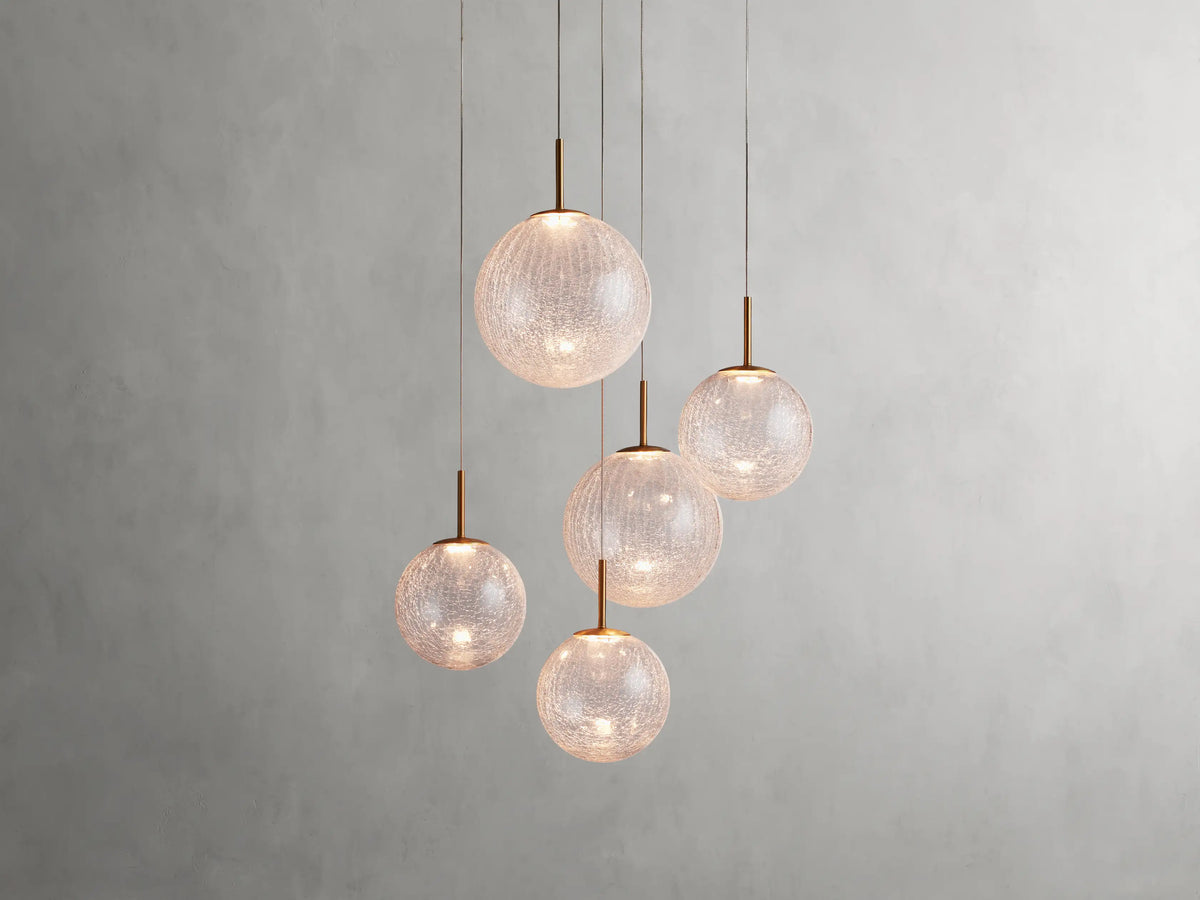Adjustable Multi-Globe LED Spiral Chandelier 20-43 in Diameter Crackle or Matte Glass Brass Finish for Entryway & Dining Room | Thomler