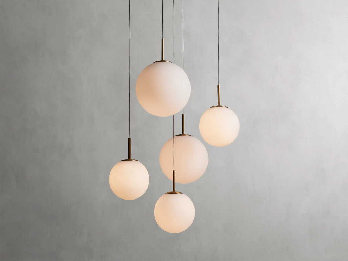 Adjustable Multi-Globe LED Spiral Chandelier 20-43 in Diameter Crackle or Matte Glass Brass Finish for Entryway & Dining Room | Thomler