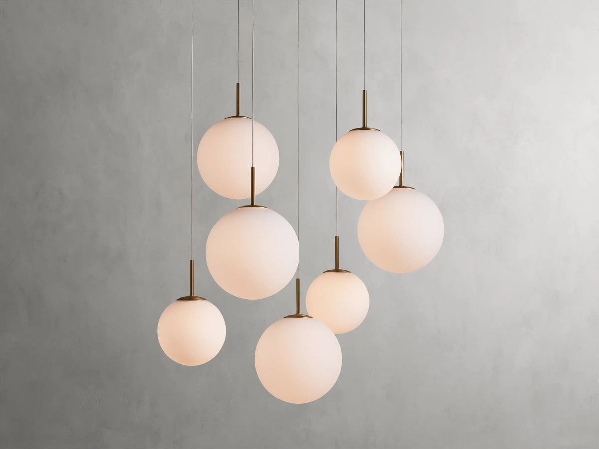 Adjustable Multi-Globe LED Spiral Chandelier 20-43 in Diameter Crackle or Matte Glass Brass Finish for Entryway & Dining Room | Thomler