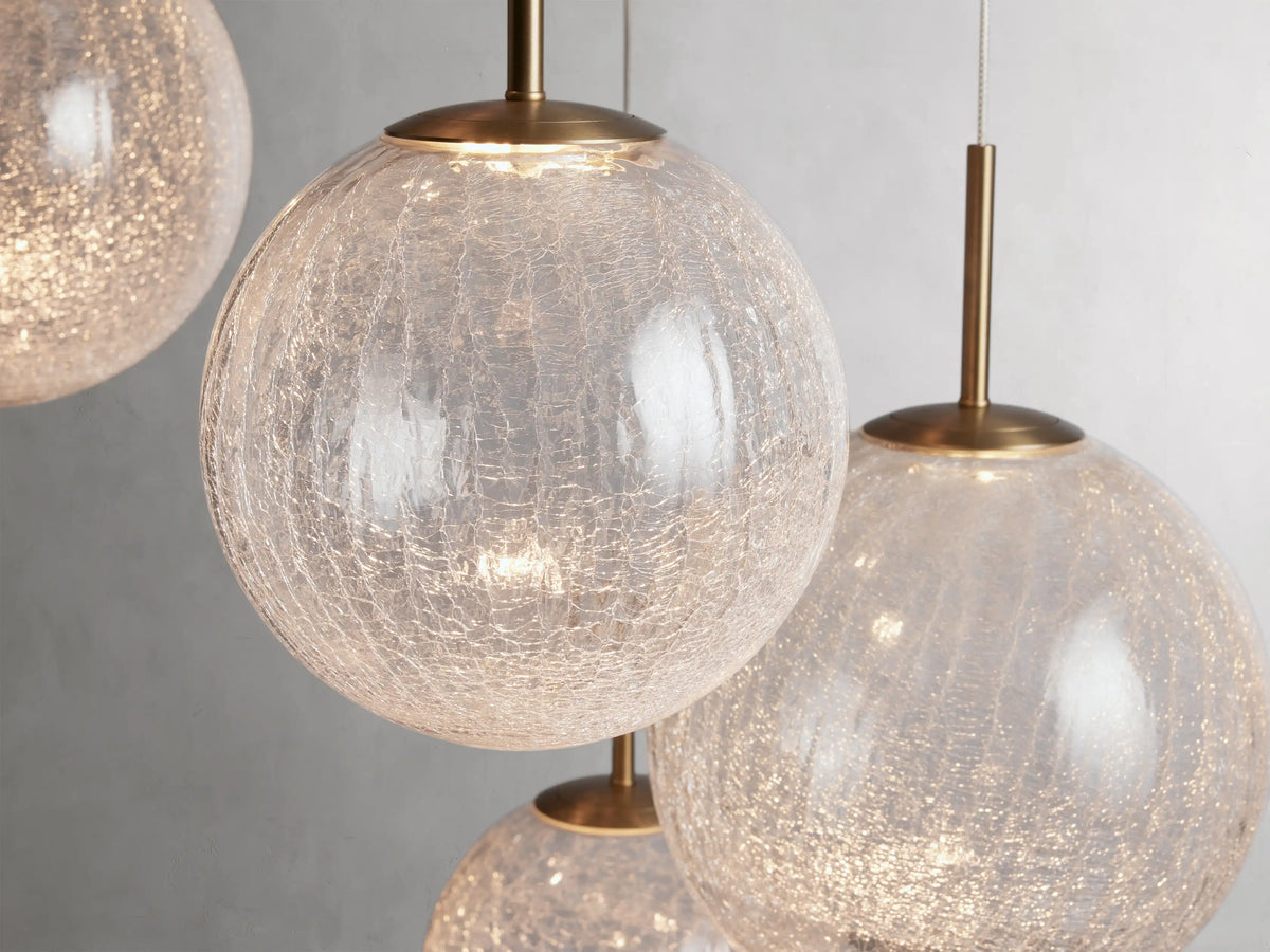 Adjustable Multi-Globe LED Spiral Chandelier 20-43 in Diameter Crackle or Matte Glass Brass Finish for Entryway & Dining Room | Thomler