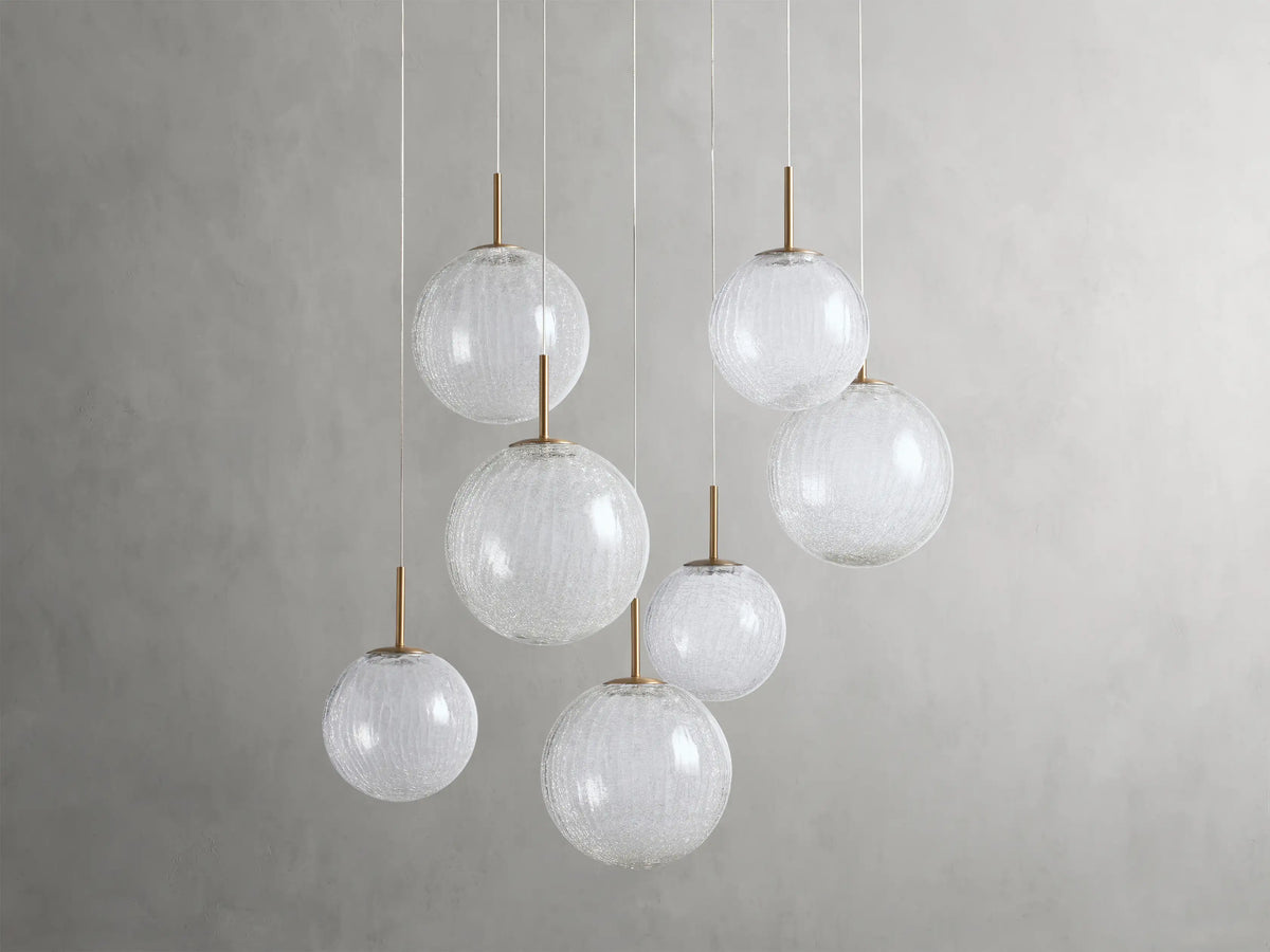 Adjustable Multi-Globe LED Spiral Chandelier 20-43 in Diameter Crackle or Matte Glass Brass Finish for Entryway & Dining Room | Thomler