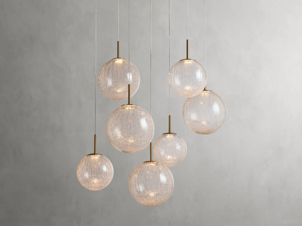 Adjustable Multi-Globe LED Spiral Chandelier 20-43 in Diameter Crackle or Matte Glass Brass Finish for Entryway & Dining Room | Thomler