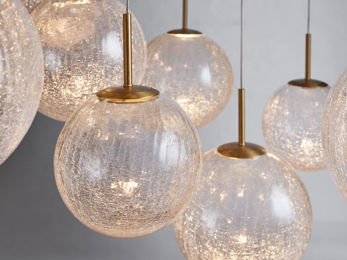 Adjustable Multi-Globe LED Spiral Chandelier 20-43 in Diameter Crackle or Matte Glass Brass Finish for Entryway & Dining Room | Thomler