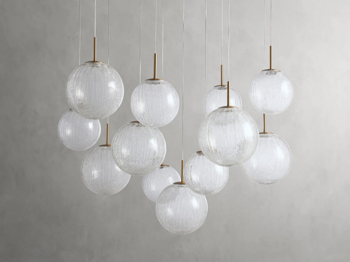 Adjustable Multi-Globe LED Spiral Chandelier 20-43 in Diameter Crackle or Matte Glass Brass Finish for Entryway & Dining Room | Thomler