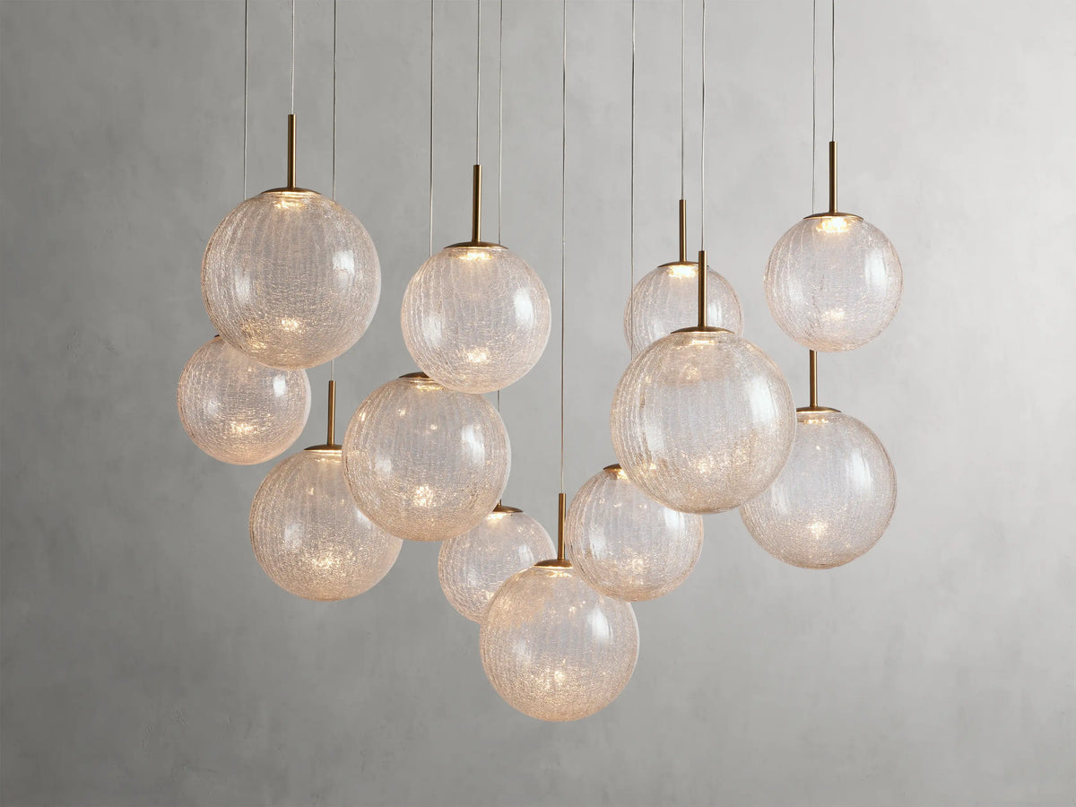 Adjustable Multi-Globe LED Spiral Chandelier 20-43 in Diameter Crackle or Matte Glass Brass Finish for Entryway & Dining Room | Thomler