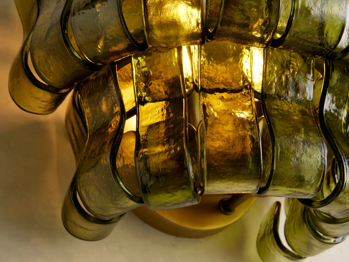 Textured Glass Wall Sconce Light Fixture with Curved Shade for Living Room Bedroom Dining Room | Hardwired 2-Bulb Accent Lighting | Thomler