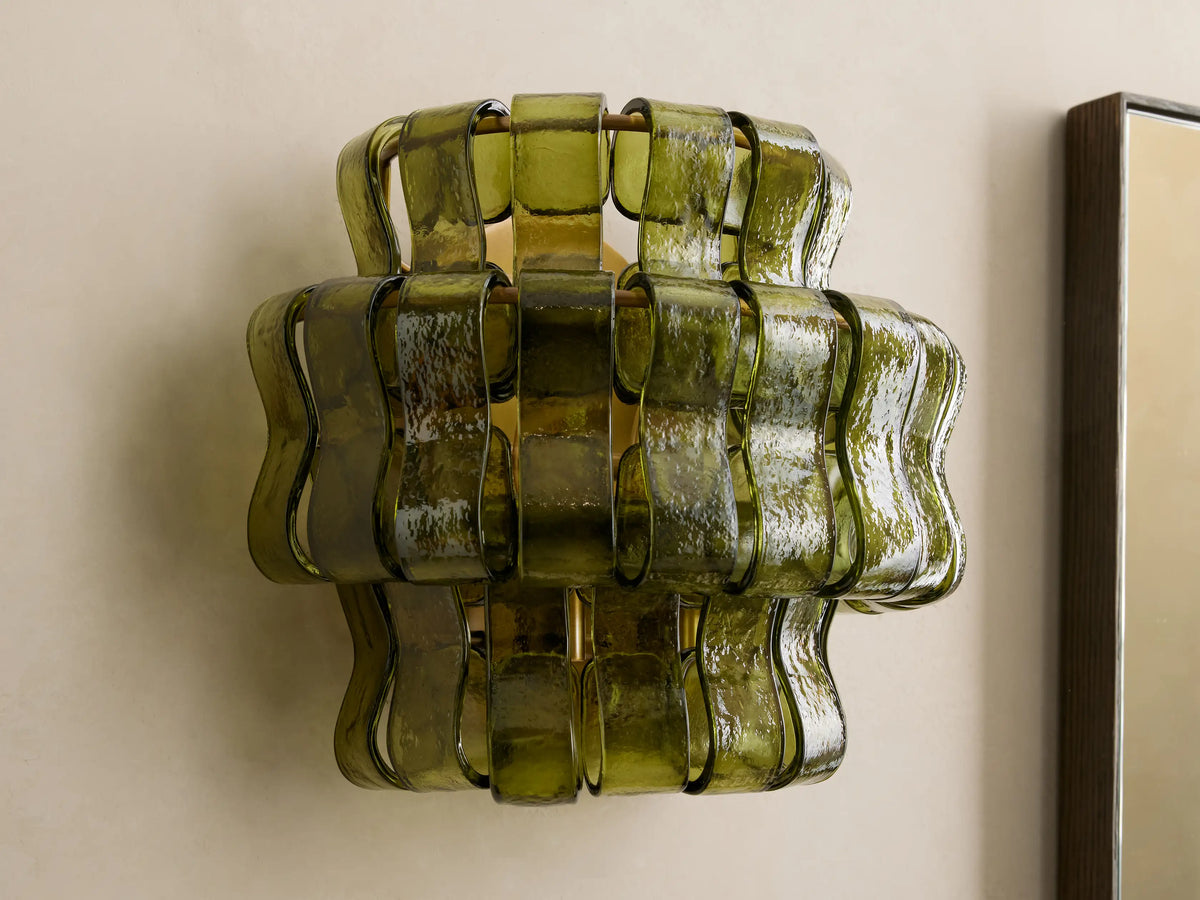 Textured Glass Wall Sconce Light Fixture with Curved Shade for Living Room Bedroom Dining Room | Hardwired 2-Bulb Accent Lighting | Thomler
