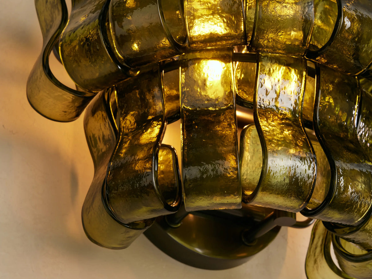 Textured Glass Wall Sconce Light Fixture with Curved Shade for Living Room Bedroom Dining Room | Hardwired 2-Bulb Accent Lighting | Thomler