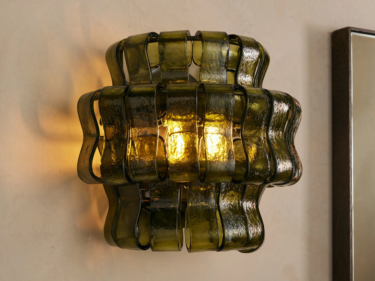 Textured Glass Wall Sconce Light Fixture with Curved Shade for Living Room Bedroom Dining Room | Hardwired 2-Bulb Accent Lighting | Thomler