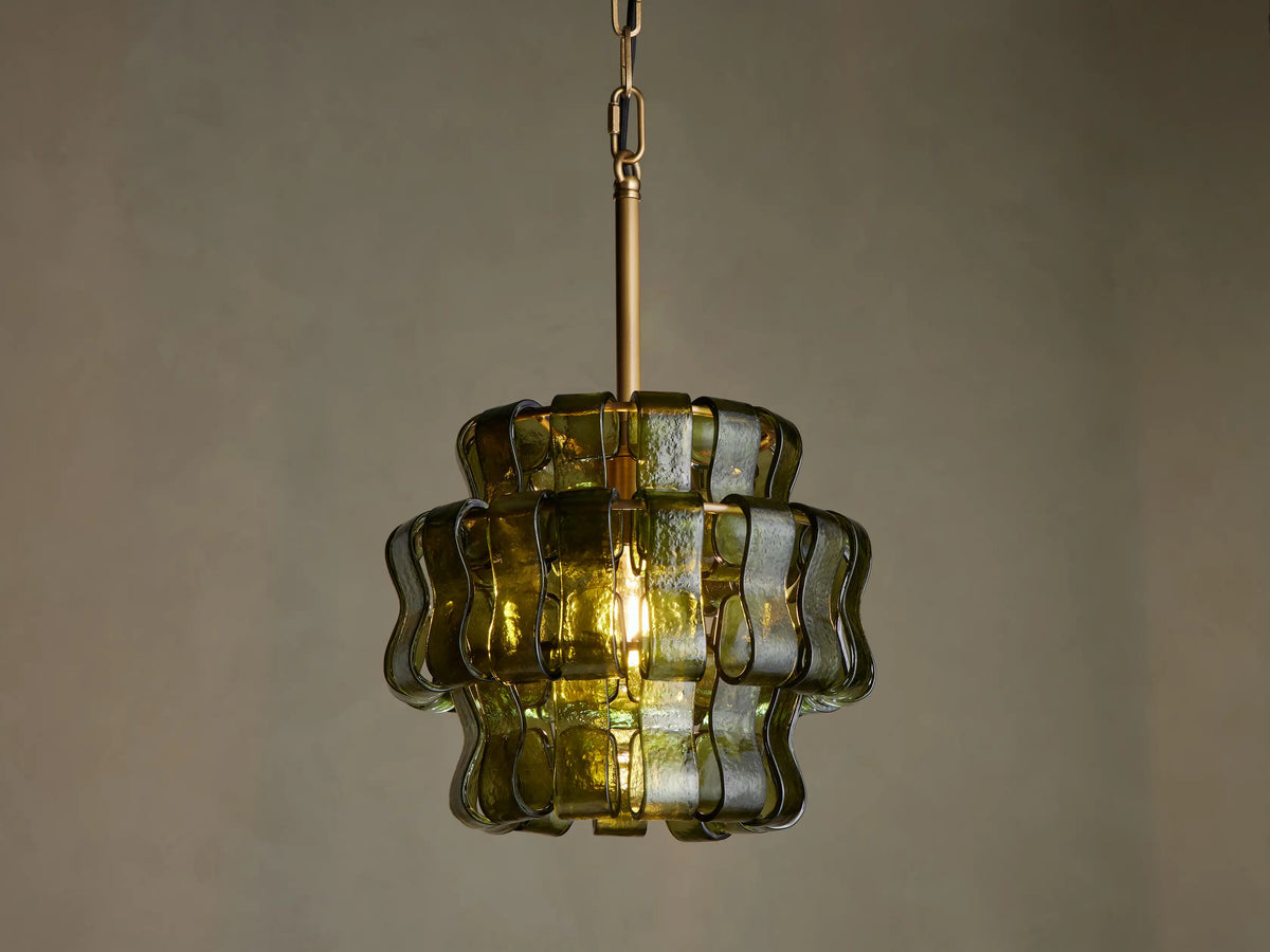 Curved Textured Glass Pendant Light with Metal Canopy for Dining Room Kitchen Island | Thomler