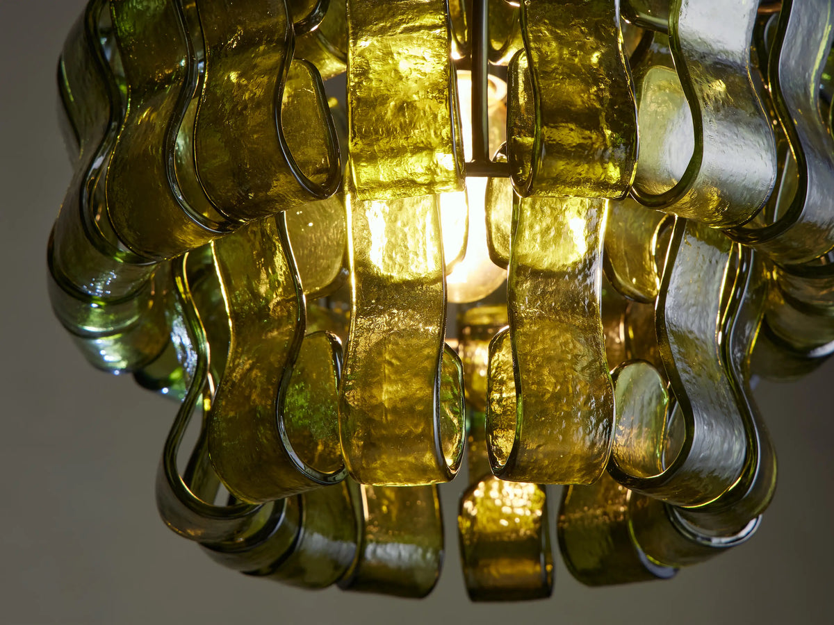 Curved Textured Glass Pendant Light with Metal Canopy for Dining Room Kitchen Island | Thomler