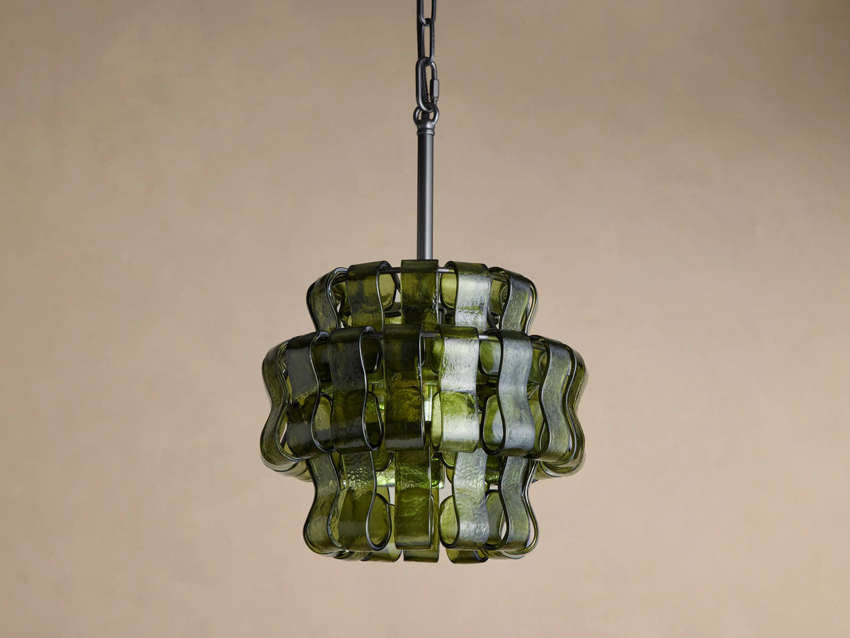 Curved Textured Glass Pendant Light with Metal Canopy for Dining Room Kitchen Island | Thomler