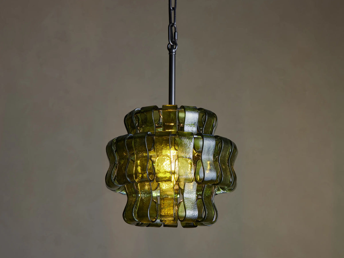 Curved Textured Glass Pendant Light with Metal Canopy for Dining Room Kitchen Island | Thomler