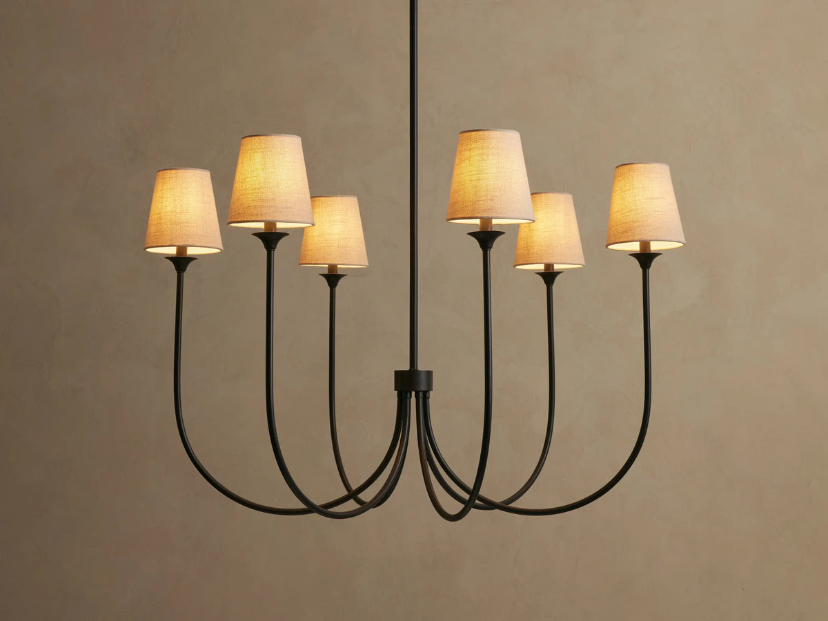 Round Multi-Arm Chandelier with Fabric Shades – Metal Frame – Adjustable Height – 3 Sizes – Dimmable – for Dining Room, Living Room, Foyer | Thomler