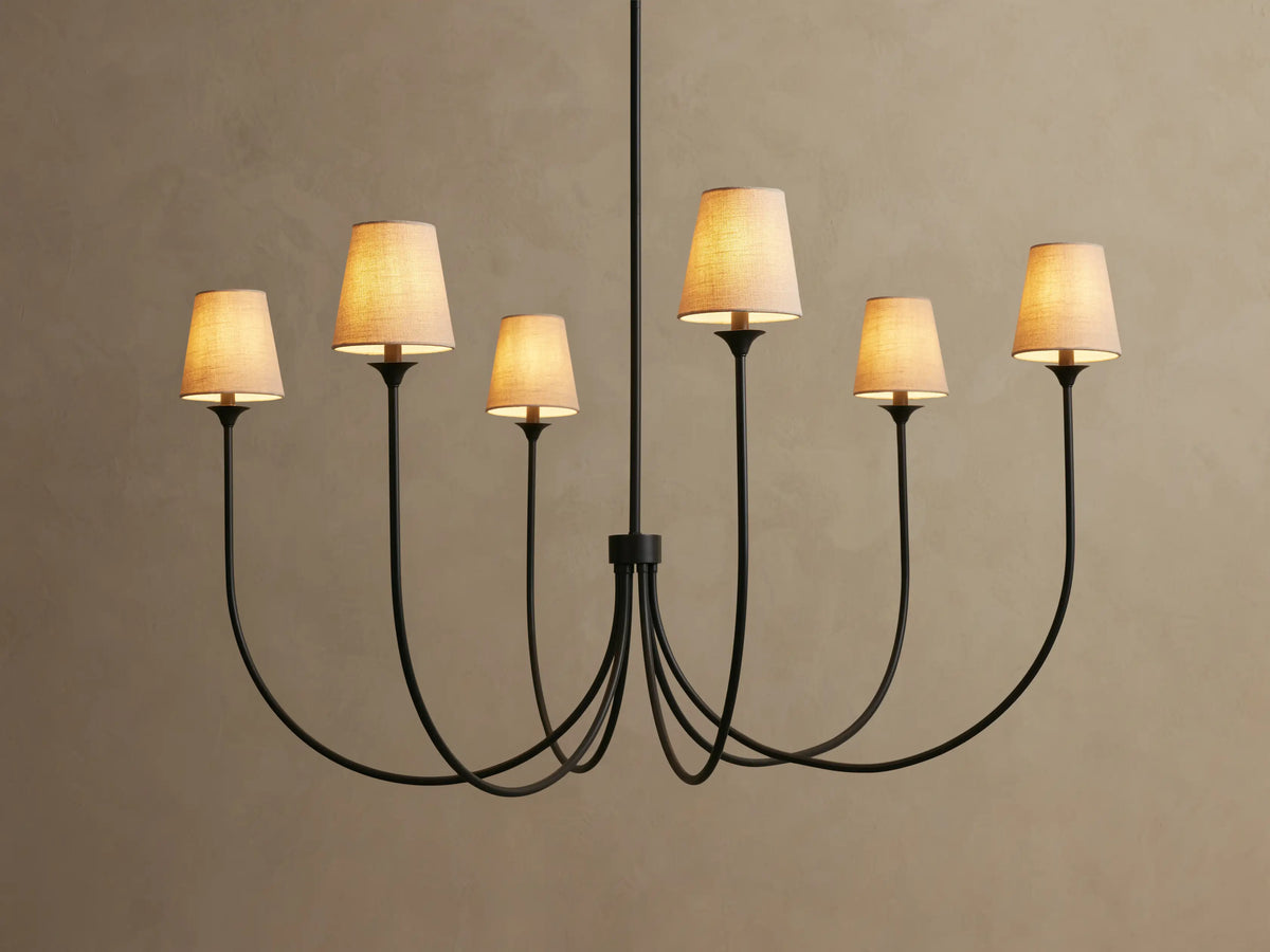 Round Multi-Arm Chandelier with Fabric Shades – Metal Frame – Adjustable Height – 3 Sizes – Dimmable – for Dining Room, Living Room, Foyer | Thomler